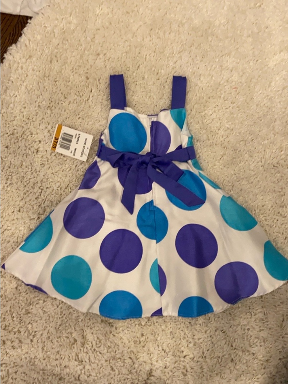 Rare Editions White Dress with Blue and Purple Polka Dots - Picture 3 of 3